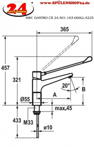 KWC Gastro CR 24.501.103.000LL-A225 Einhebelmischer Gewerbearmatur Hebel lang fr die Profikche