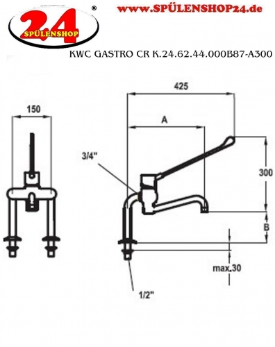 KWC Gastro CR K.24.62.44.000B87-A300 Einhebelmischer Gastroarmatur Hebel lang fr die Profikche