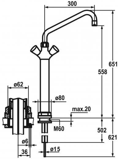 KWC Gastro CR K.24.41.20.000C07-A300 Zweigriffmischer Gewerbe Gastroarmatur fr die Profikche