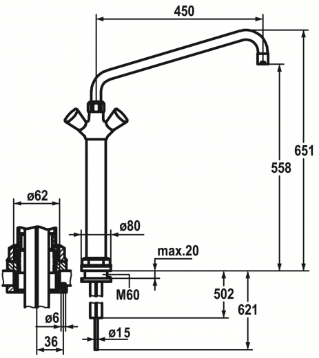 KWC Gastro CR K.24.41.21.000C07-A450 Zweigriffmischer Gewerbe Gastroarmatur fr die Profikche