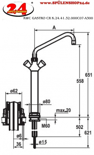 KWC Gastro CR K.24.41.32.000C07-A300 Zweigriffmischer Gewerbe Gastroarmatur fr die Profikche