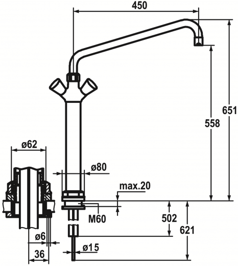 KWC Gastro CR K.24.41.34.000C07-A450 Zweigriffmischer Gewerbe Gastroarmatur fr die Profikche