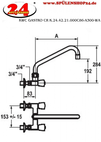 KWC Gastro CR K.24.42.21.000C86-A300-WA Zweigriffmischer Gewerbe Wandarmatur fr die Profikche