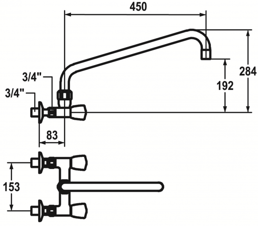 KWC Gastro CR K.24.42.24.000C86-A450-WA Zweigriffmischer Gewerbe Wandarmatur fr die Profikche