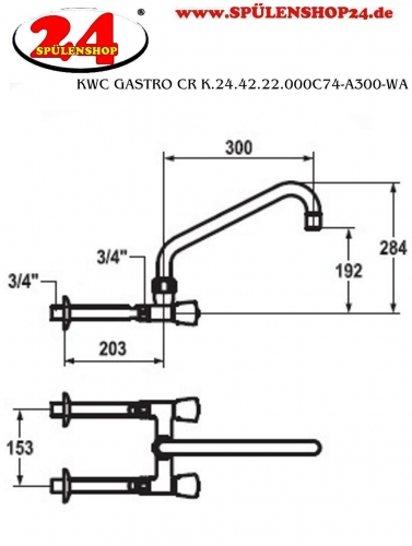 KWC Gastro CR K.24.42.22.000C74-A300-WA Zweigriffmischer Gewerbe Wandarmatur fr die Profikche