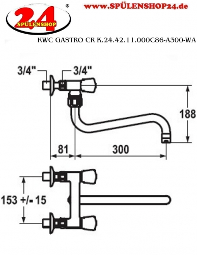 KWC Gastro CR K.24.42.11.000C86-A300-WA Zweigriffmischer Gewerbe Wandarmatur fr die Profikche