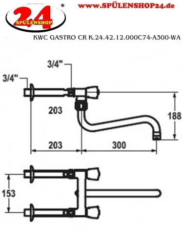 KWC Gastro CR K.24.42.13.000C86-A300-WA Zweigriffmischer Gewerbe Wandarmatur fr die Profikche