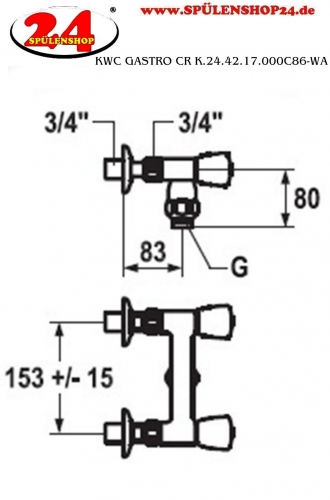 KWC Gastro CR K.24.42.17.000C86-WA Zweigriffmischer Gewerbe Wandarmatur fr die Profikche