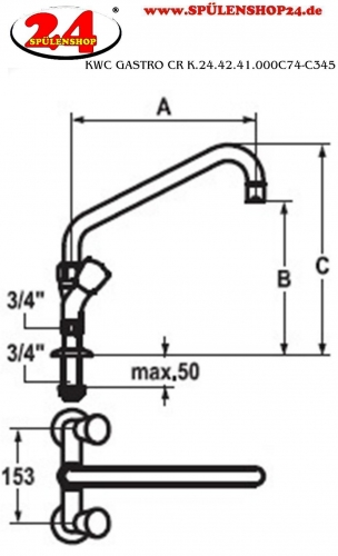 KWC Gastro CR K.24.42.41.000C74-C345 Zweigriffmischer Gewerbe Gastroarmatur fr die Profikche