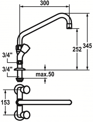 KWC Gastro CR K.24.42.41.000C74-C345 Zweigriffmischer Gewerbe Gastroarmatur fr die Profikche