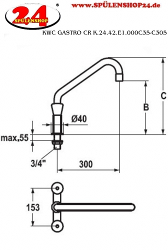 KWC Gastro CR K.24.42.E1.000C35-C305 Zweigriffmischer Gewerbe Gastroarmatur fr die Profikche