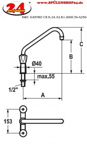 KWC Gastro CR K.24.42.K1.000C34-A250 Zweigriffmischer Gewerbe Gastroarmatur fr die Profikche