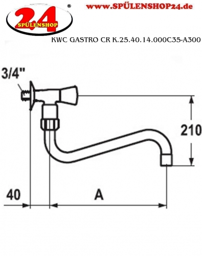 KWC Gastro CR K.25.40.14.000C35-A300 Eingriff Wandventil Gewerbe Gastroarmatur fr die Profikche