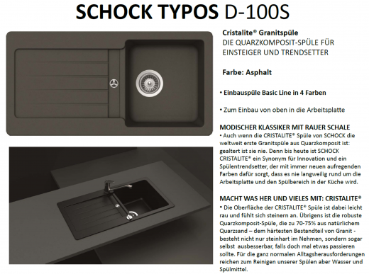 SCHOCK Kchensple Typos D-100S Cristalite Granitsple / Einbausple Basic Line mit Drehexcenter