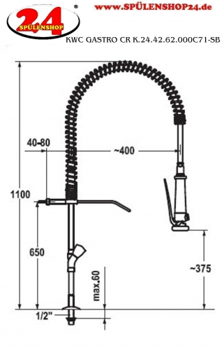 KWC Gastro CR K.24.42.62.000C71-SB Zweigriffmischer Gewerbe mit Pendelbrause fr die Profikche