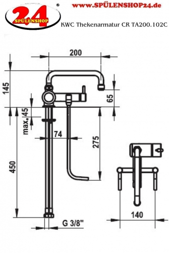 KWC Kuri Thekenarmatur CR TA200.102C Gastroarmatur / Gewerbearmatur fr die Profikche