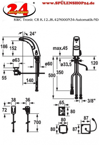 KWC TRONIC K.12.JK.42N000N34 Automatik Armatur Chrom Infrarotsensorik berhrungslos Waschtisch Niederdruck