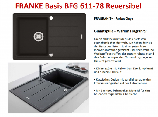FRANKE Kchensple Basis BFG 611-78 Fragranit+ Einbausple / Granitsple mit Siebkorb als Drehknopfventil