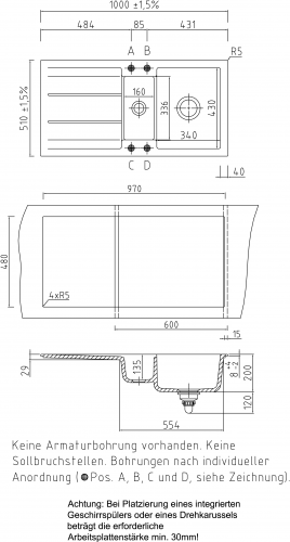 Systemceram KeraDomo GENEA 100-BASIC Keramiksple / Einbausple in Standardfarben fr die Kche