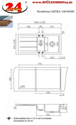 Systemceram KeraDomo GENEA 100-BASIC Keramiksple / Einbausple in Standardfarben fr die Kche