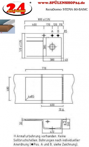 Systemceram KeraDomo STEMA 80-BASIC Keramiksple / Einbausple in Standardfarben fr die Kche