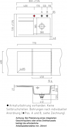 Systemceram KeraDomo STEMA 80-PREMIUM Keramiksple / Einbausple in Sonderfarben fr die Kche