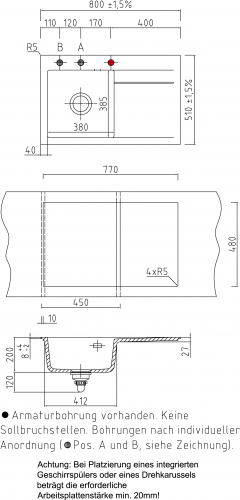 Systemceram KeraDomo STEMA 80-PREMIUM Keramiksple / Einbausple in Sonderfarben fr die Kche