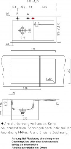 Systemceram KeraDomo STEMA 90-BASIC Keramiksple / Einbausple in Standardfarben fr die Kche