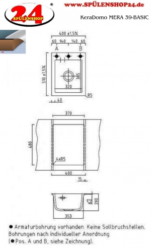 Systemceram KeraDomo MERA 39-BASIC Keramiksple / Einbausple in Standardfarben fr die Kche