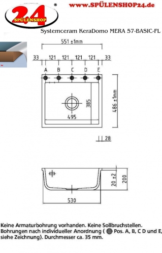 Systemceram KeraDomo MERA 57-BASIC-FL Keramiksple / Einbausple fr die flchenbndige Montage