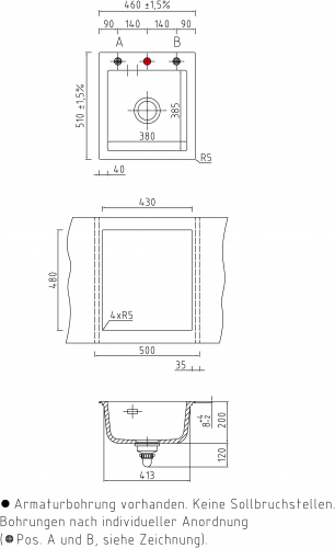 Systemceram KeraDomo MERA 46-BASIC Keramiksple / Einbausple in Standardfarben fr die Kche