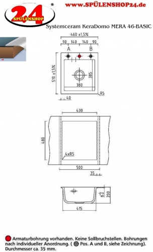 Systemceram KeraDomo MERA 46-BASIC Keramiksple / Einbausple in Standardfarben fr die Kche