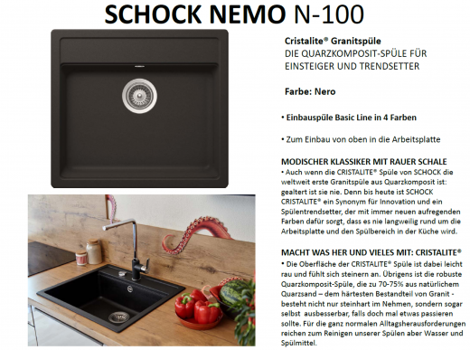 Schock Kchensple Nemo N-100 Cristalite Granitsple / Einbausple Basic Line mit Drehexcenter