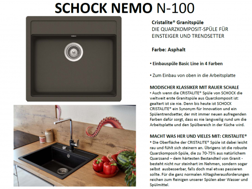 Schock Kchensple Nemo N-100 Cristalite Granitsple / Einbausple Basic Line mit Drehexcenter