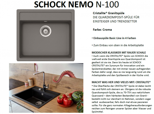 Schock Kchensple Nemo N-100 Cristalite Granitsple / Einbausple Basic Line mit Drehexcenter