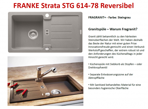 x FRANKE Kchensple Strata STG 614-78 Fragranit+ Einbausple / Granitsple mit Siebkorb als Stopfen- oder Drehknopfventil