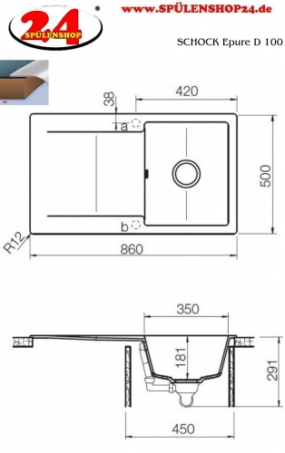 SCHOCK Kchensple Epure D-100 Cristalite Granitsple / Einbausple Basic Line mit Drehexcenter