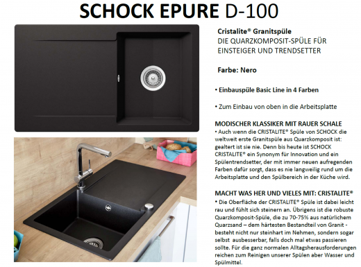 SCHOCK Kchensple Epure D-100 Cristalite Granitsple / Einbausple Basic Line mit Drehexcenter