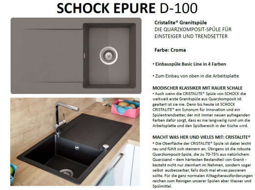 SCHOCK Kchensple Epure D-100 Cristalite Granitsple / Einbausple Basic Line mit Drehexcenter