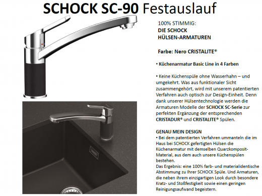 SCHOCK Kchenarmatur SC-90 Cristalite Basic Line Einhebelmischer Festauslauf 360 schwenkbarer Auslauf mit Materialhlse