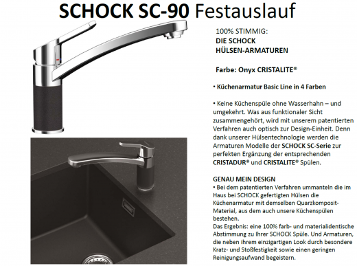 SCHOCK Kchenarmatur SC-90 Cristalite Basic Line Einhebelmischer Festauslauf 360 schwenkbarer Auslauf mit Materialhlse