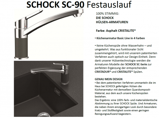 SCHOCK Kchenarmatur SC-90 Cristalite Basic Line Einhebelmischer Festauslauf 360 schwenkbarer Auslauf mit Materialhlse