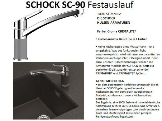 SCHOCK Kchenarmatur SC-90 Cristalite Basic Line Einhebelmischer Festauslauf 360 schwenkbarer Auslauf mit Materialhlse