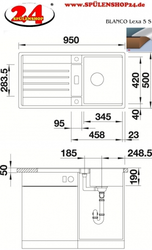 x BLANCO Lexa 5 S Silgranit PuraDurII Granitsple / Einbausple Ablaufsystem InFino mit Drehknopfventil