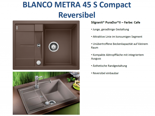 BLANCO Kchensple Metra 45 S Compact Silgranit PuraDurII Granitsple / Einbausple mit Drehknopfventil