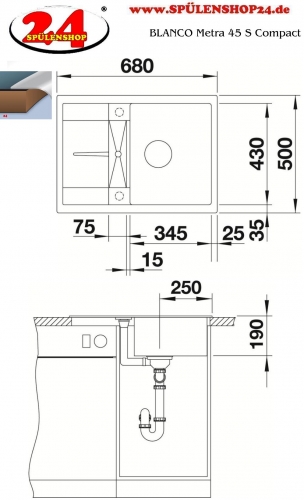 BLANCO Kchensple Metra 45 S Compact Silgranit PuraDurII Granitsple / Einbausple mit Drehknopfventil
