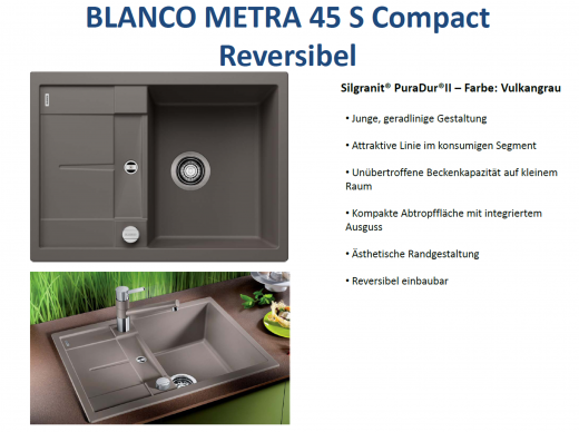 BLANCO Kchensple Metra 45 S Compact Silgranit PuraDurII Granitsple / Einbausple mit Drehknopfventil