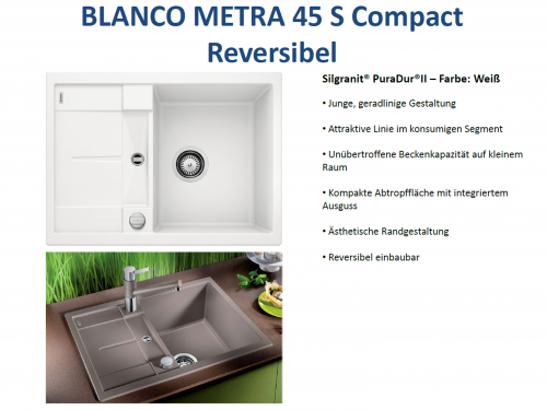 BLANCO Kchensple Metra 45 S Compact Silgranit PuraDurII Granitsple / Einbausple mit Drehknopfventil