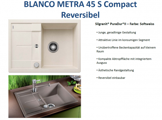 BLANCO Kchensple Metra 45 S Compact Silgranit PuraDurII Granitsple / Einbausple mit Drehknopfventil