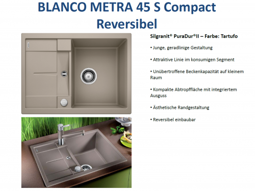 BLANCO Kchensple Metra 45 S Compact Silgranit PuraDurII Granitsple / Einbausple mit Drehknopfventil